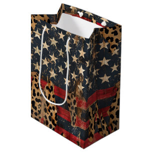 Rustic American Flag Leopard Print (3) Medium Gift Bag