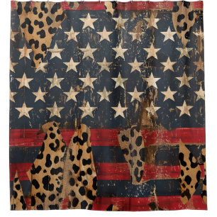 Rustic American Flag Leopard Print (3) Shower Curtain