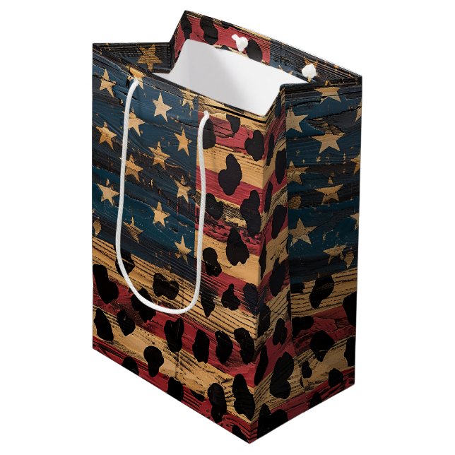 Rustic American Flag Leopard Print (4) Medium Gift Bag (Front Angled)