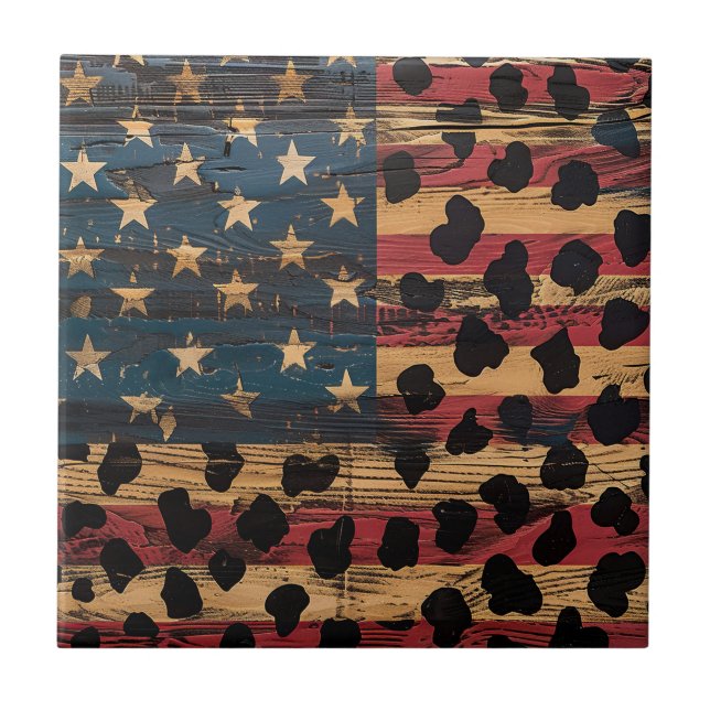 Rustic American Flag Leopard Print (4) Tile (Front)