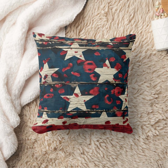 Rustic American Flag Leopard Print (5) Cushion (Blanket)