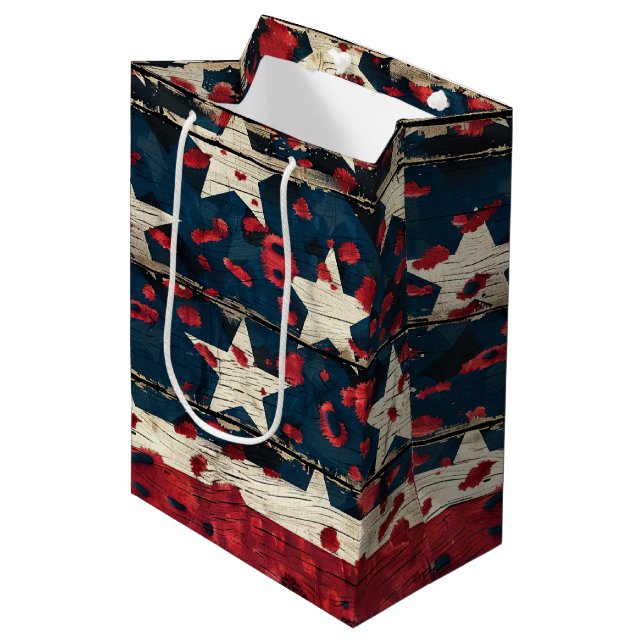 Rustic American Flag Leopard Print (5) Medium Gift Bag (Front Angled)