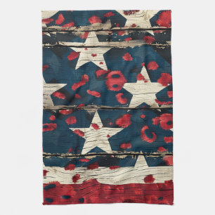 Rustic American Flag Leopard Print (5) Tea Towel