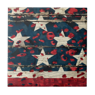 Rustic American Flag Leopard Print (5) Tile