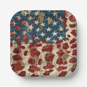 Rustic American Flag Leopard Print (6) Paper Plate