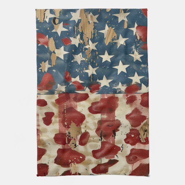 Rustic American Flag Leopard Print (6) Tea Towel (Vertical)