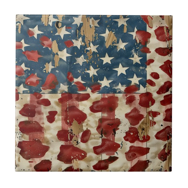 Rustic American Flag Leopard Print (6) Tile (Front)