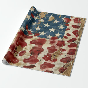 Rustic American Flag Leopard Print (6) Wrapping Paper