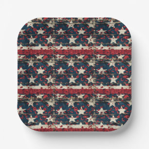 Rustic American Flag Leopard Print (7) Paper Plate