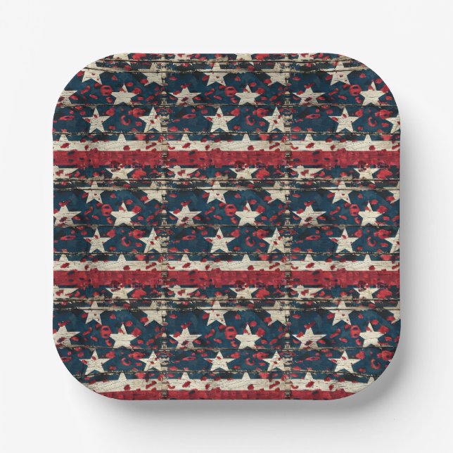 Rustic American Flag Leopard Print (7) Paper Plate (Front)