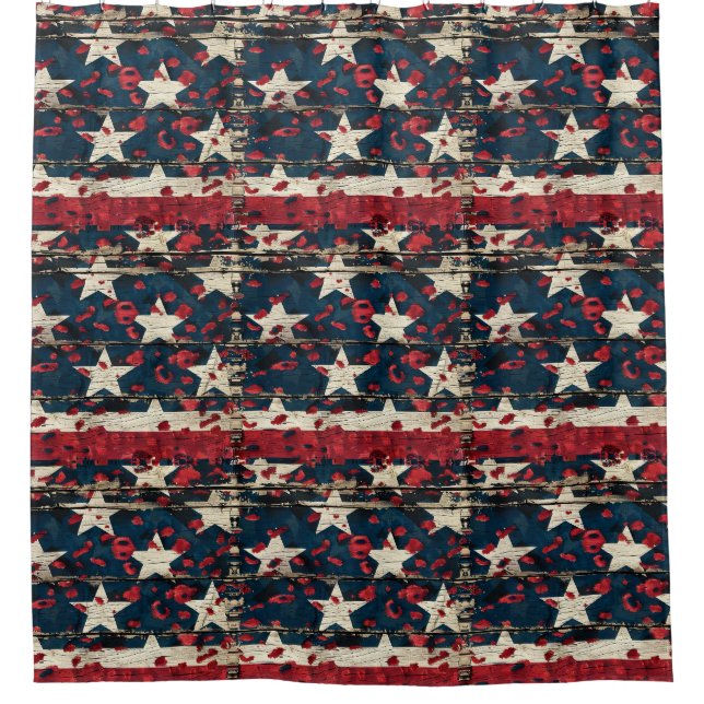 Rustic American Flag Leopard Print (7) Shower Curtain (Front)