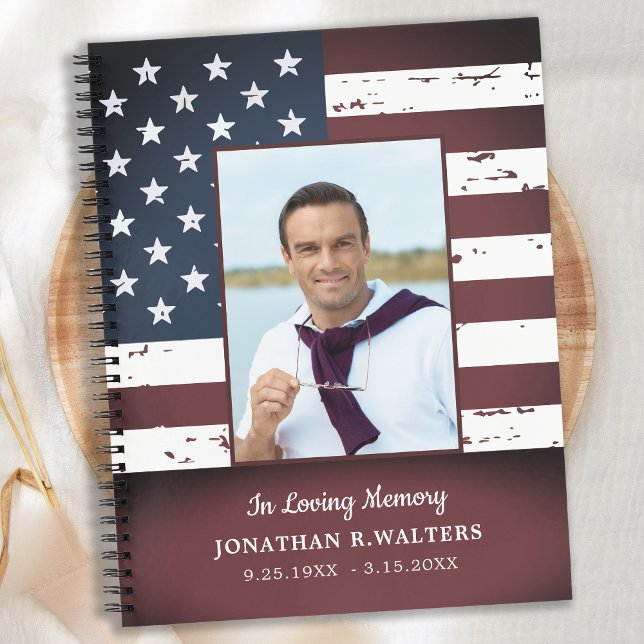 Rustic American Flag Military Funeral Guestbook Notebook (Creator Uploaded)