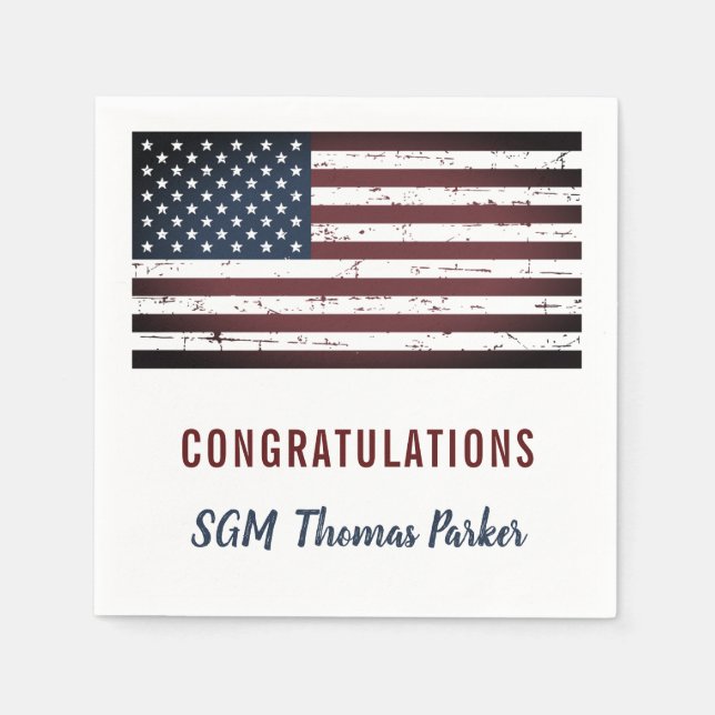 Rustic American Flag Military Retirement Party Napkin (Front)