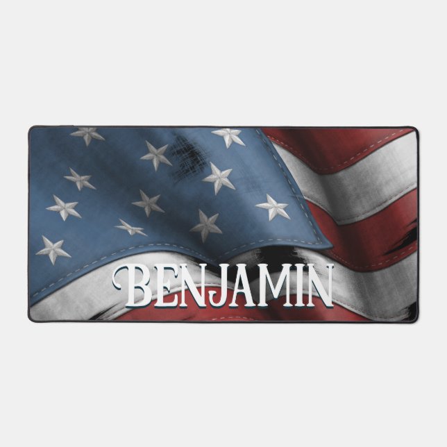 Rustic American Flag Monogram Desk Mat (Front)