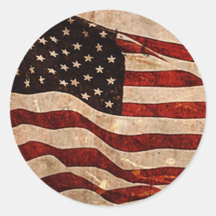Rustic American Flag - Patriotic Print Classic Round Sticker