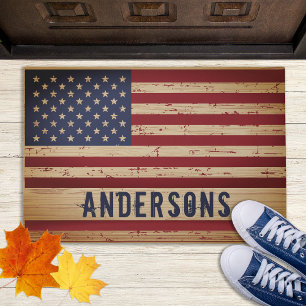 Rustic American Flag Patriotic Stars Stripes Doormat