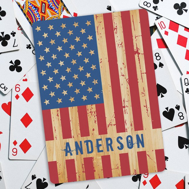 Rustic American Flag Personalised Wood Patriotic Playing Cards (Creator Uploaded)