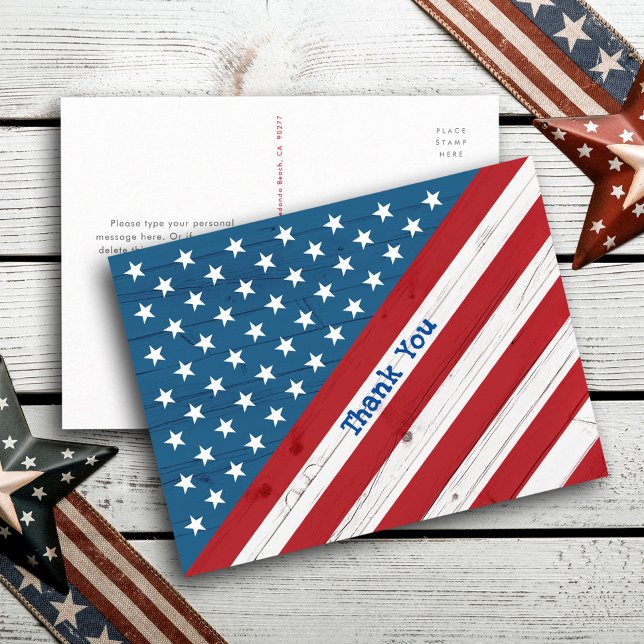 Rustic American Flag USA Stars & Stripes Thank You Postcard (Creator Uploaded)
