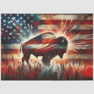 Rustic American Flag with Bison Decoupage  Tissue Paper