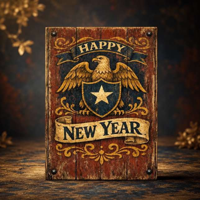 Rustic Americana Eagle Shield New Year Holiday Card (Creator Uploaded)