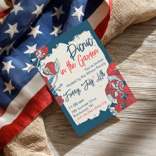 Rustic Americana Floral Fourth of July Invitation