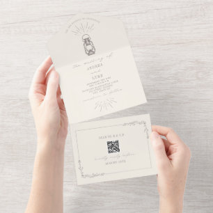 Rustic Amethyst Lantern QR Code RSVP All In One Invitation