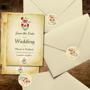 Rustic Anatomical Floral Heart Mexican Wedding Classic Round Sticker