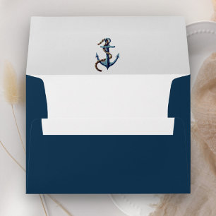 Rustic Anchor Navy Blue Nautical Wedding Envelope