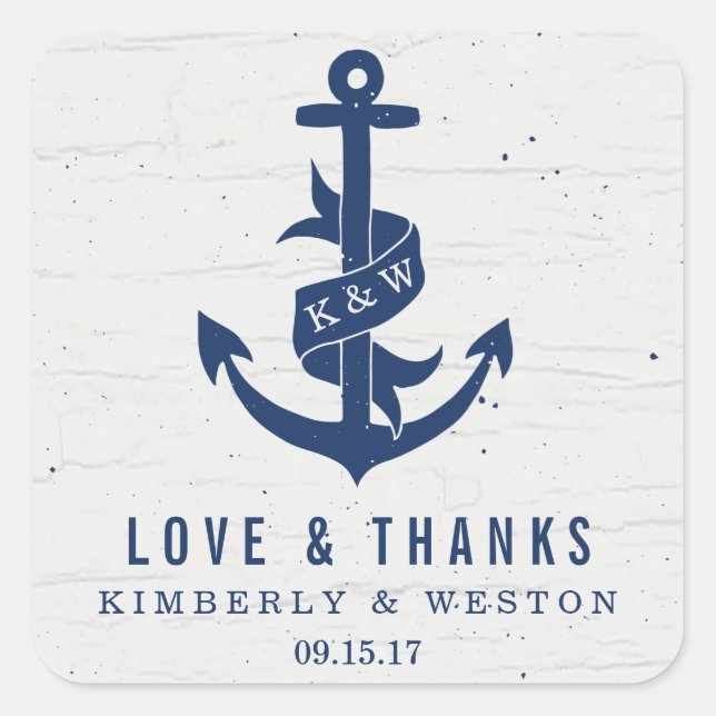 Rustic Anchor Wedding Favour Stickers / Navy (Front)