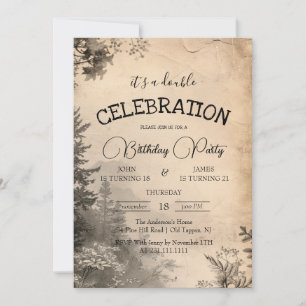 Rustic and Beige Forest Double Birthday Party  Invitation