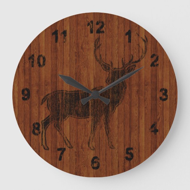 Rustic and Charming Deer Hot Branded in wood Large Clock (Front)