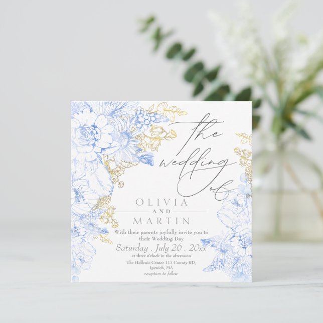 Rustic and elegant Florals Gold Wedding  Invitation (Standing Front)