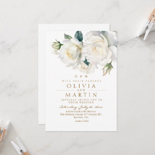 Rustic and elegant White Rose minimalist Wedding Invitation