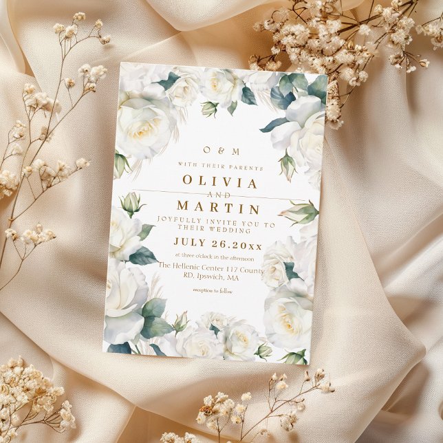 Rustic and elegant White Roses Wedding  Invitation (Creator Uploaded)