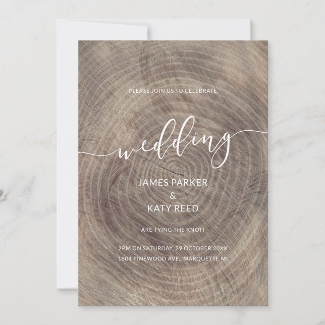 Rustic and elegant wooden wedding invitation (Front)