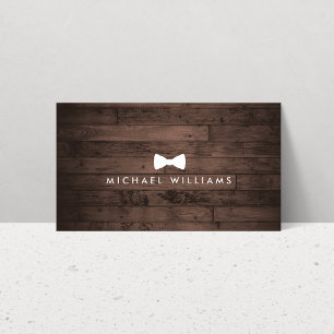 Rustic and Refined Men's Bow Tie Logo Brown Wood Business Card
