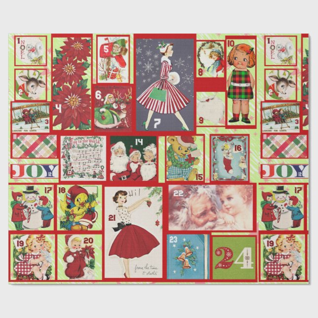 Rustic and Retro Advent Calendar Wrapping Paper (Flat)