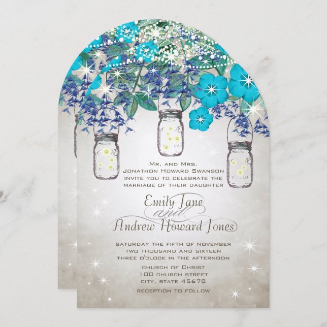 Rustic and Romantic Mason Jar Under the Stars Invitation (Front/Back)
