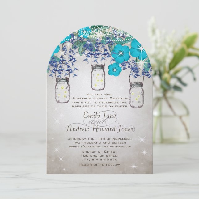 Rustic and Romantic Mason Jar Under the Stars Invitation (Standing Front)