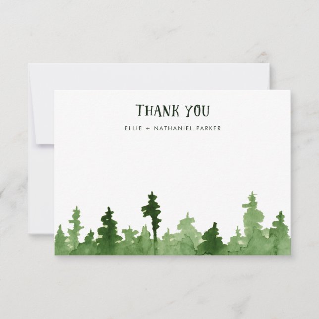 Rustic and Trendy Green Pine Trees Thank You Card (Front)