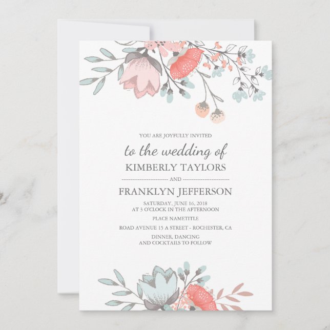 Rustic and Vintage Floral Bouquet Wedding Invitation (Front)