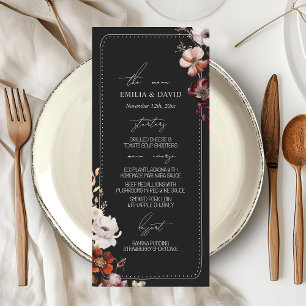 Rustic Anemone Hand Drawn Border Grey Wedding Menu