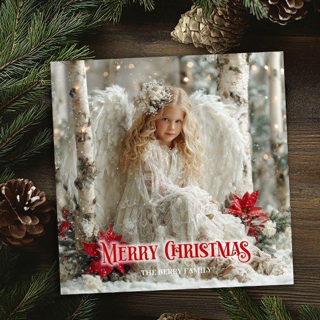 Rustic angelic angel red gold festive beautiful  holiday card (Rustic angelic angel red gold festive beautiful card)