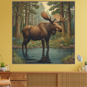 Rustic animal moose boho woodland forest greenery  canvas print
