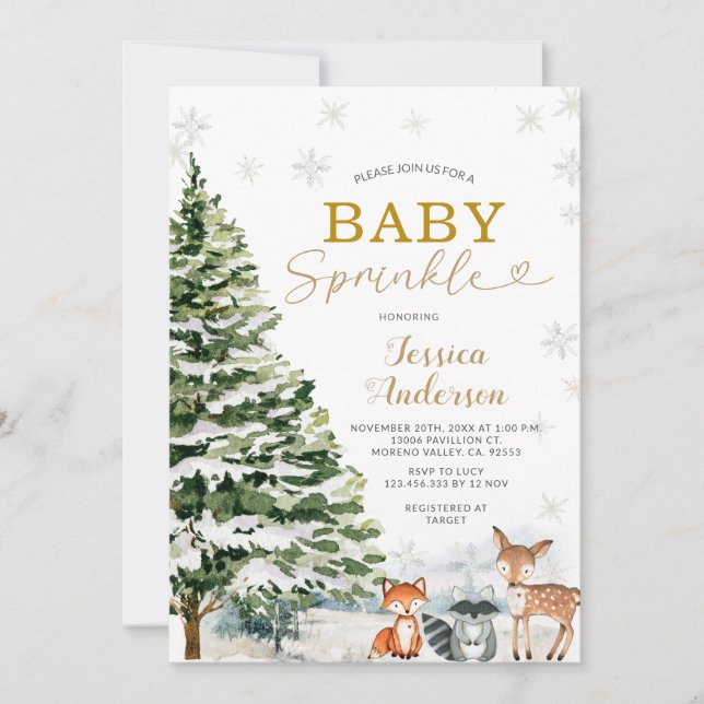 Rustic Animal Pine Trees Christmas Baby Sprinkle Invitation (Front)