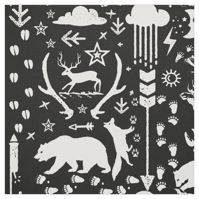 Rustic Animal Track Bear Deer Fox Woodland Pattern Fabric (Swatch)
