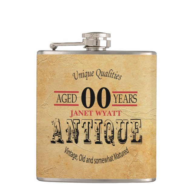 Rustic Antique 00th Birthday Hip Flask (Front)