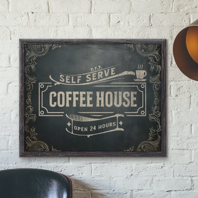 Rustic Antique Black and Brown Coffee Bar Photo  Print (Creator Uploaded)