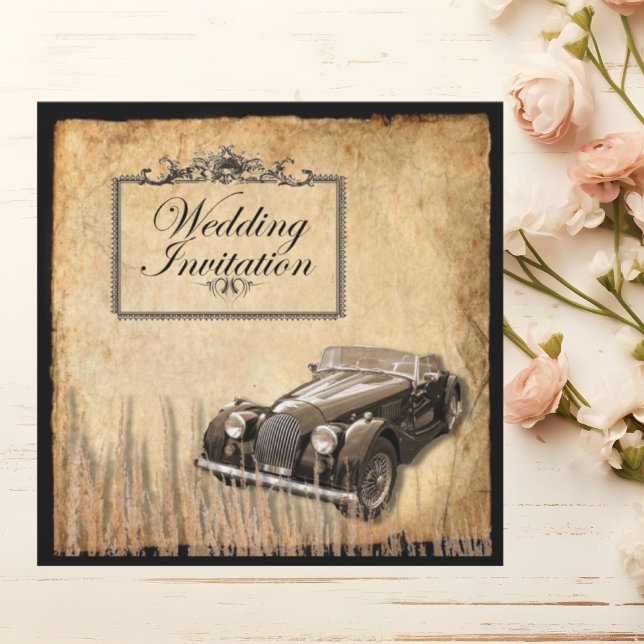 Rustic antique car western Country Wedding Invitation (Rustic antique car western Country Wedding Invitation)