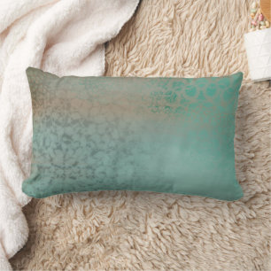 Rustic Antique Farmhouse Style Teal Faux Lace Lumbar Cushion